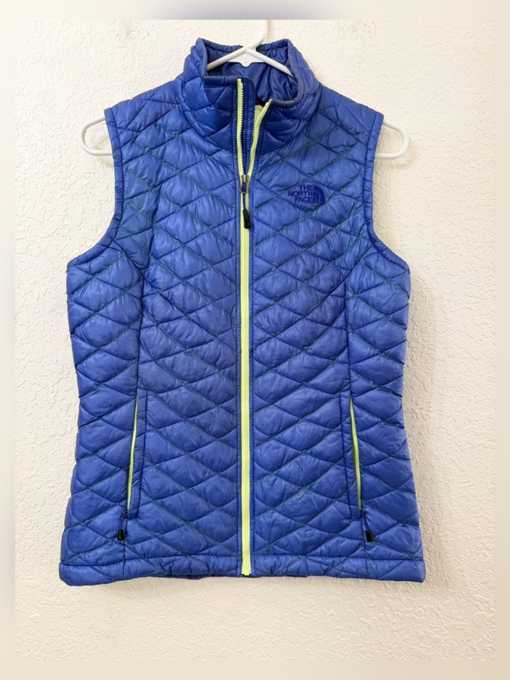 The North Face Thermoball Quilted Blue Vest with Lime Accents - S